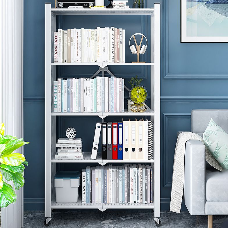 Industrial Folding Steel Etagere Bookshelf Open Bookshelf with Caster Wheels