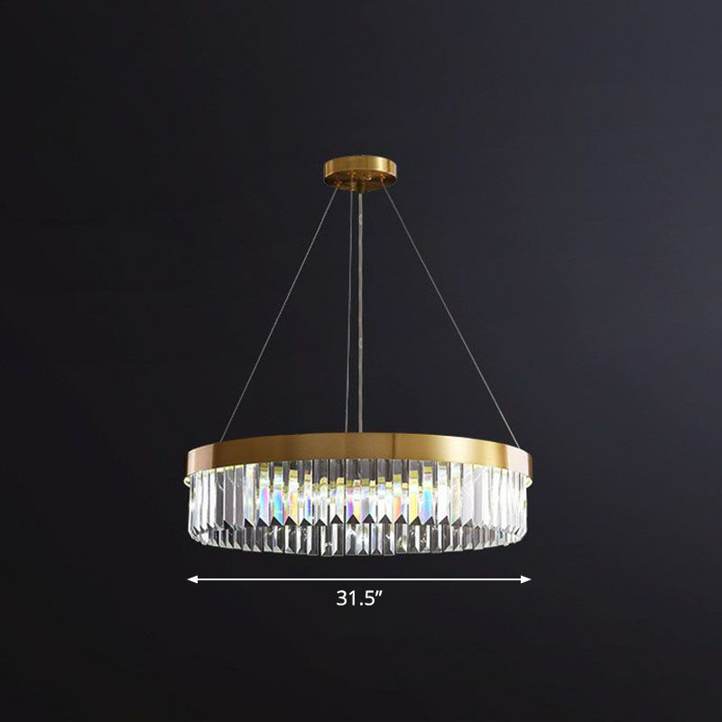 Circular Crystal Prism Suspension Light Modern Style Single Gold Chandelier Light for Living Room