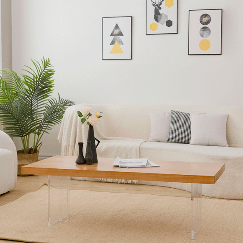Scandinavian Natural Rectangle Coffee Table with Acrylic Base and Solid Wood Top