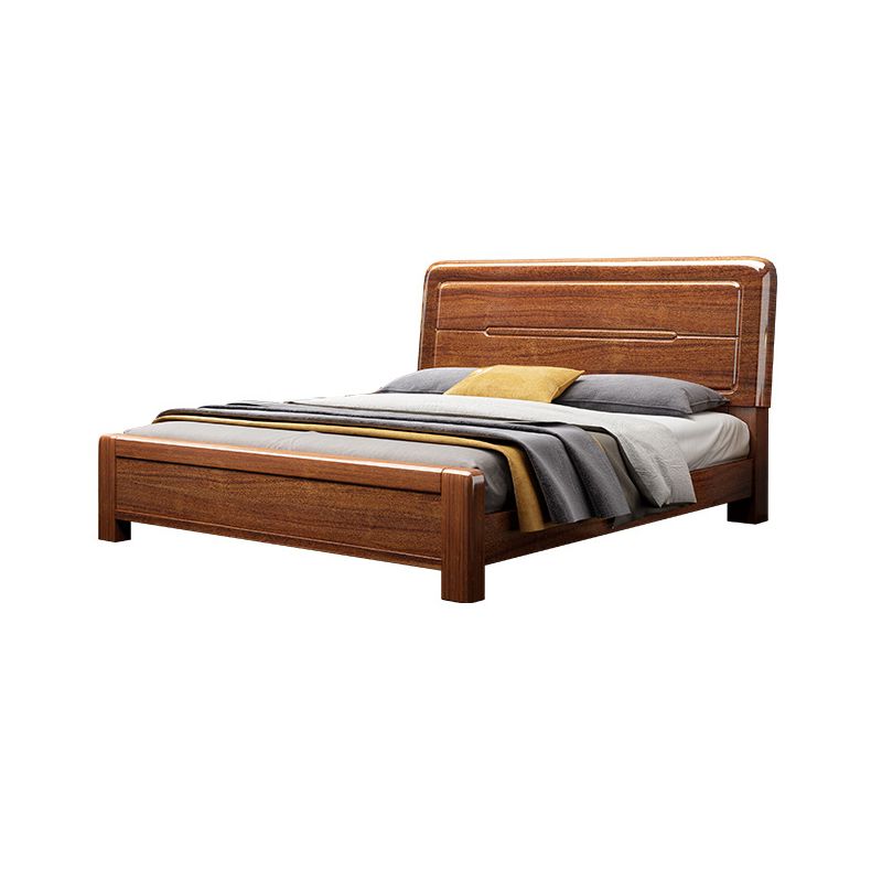 Panel Bed with Storage 43.30" High Brown Walnut Wood Bed in Brone