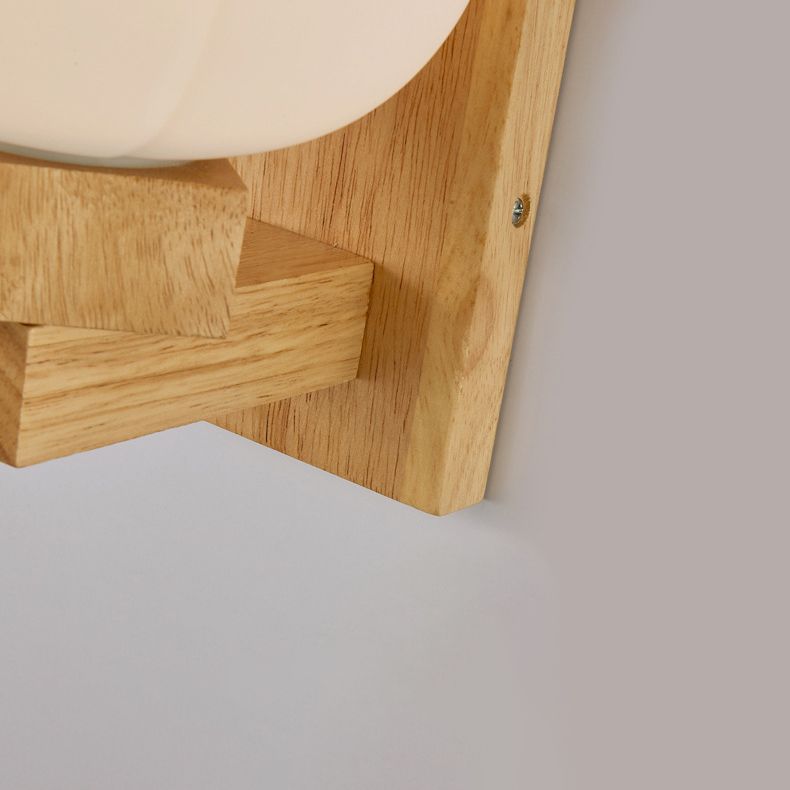 Modern Simple Glass Wall Sconce Wooden 1-Light Wall Light for Bedroom and Aisle