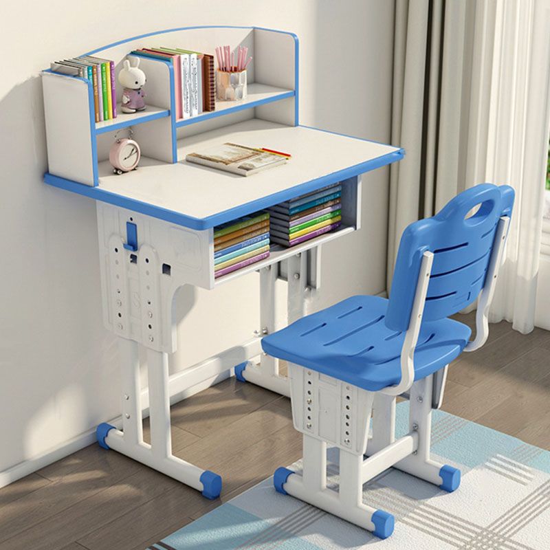 Adjustable Drawer Desk Solid Wood Study Desk with Bookshelf