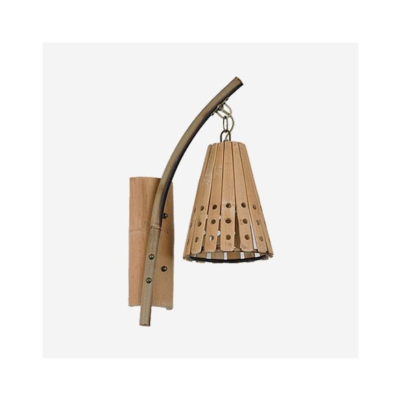 Bamboo conische schaduw Wandverlichting met uitgeholde ontwerp Lodge-stijl 1-kop houten wandlamp voor slaapkamer, links/rechts
