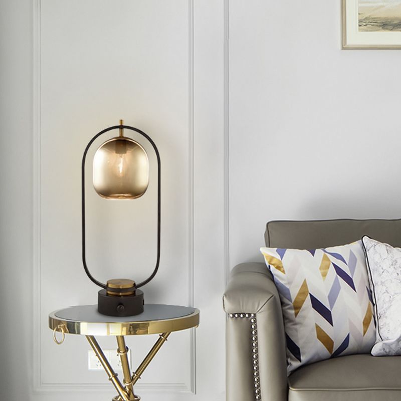 Metal Oval Night Table Lamp Post-Modern 1 Light Black Nightstand Light for Living Room