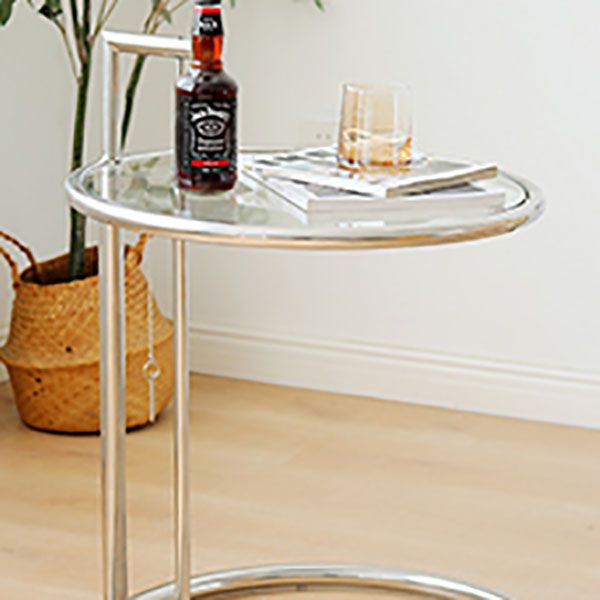 Modern Round Glass Top End Table 26.4" Tall Stainless Steel C Side Table