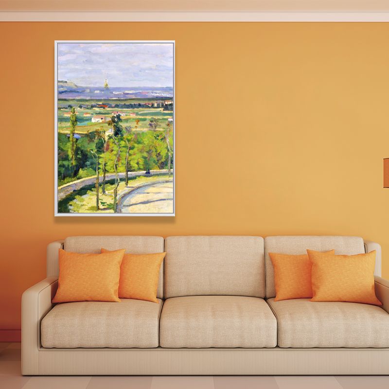 Oil Painting Country Road Canvas Wall Art for House Interior, Green-Purple, Textured