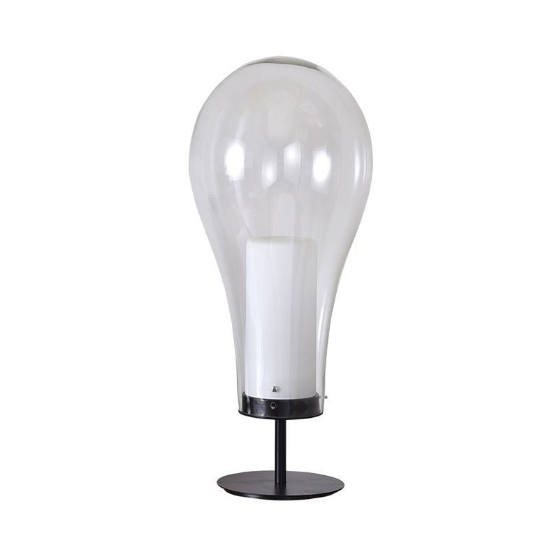 Glühbirnenform kleiner Schreibtisch Leichtes einfaches Stil klares Glas einzelner schwarzer Tischlampe für Schlafzimmer