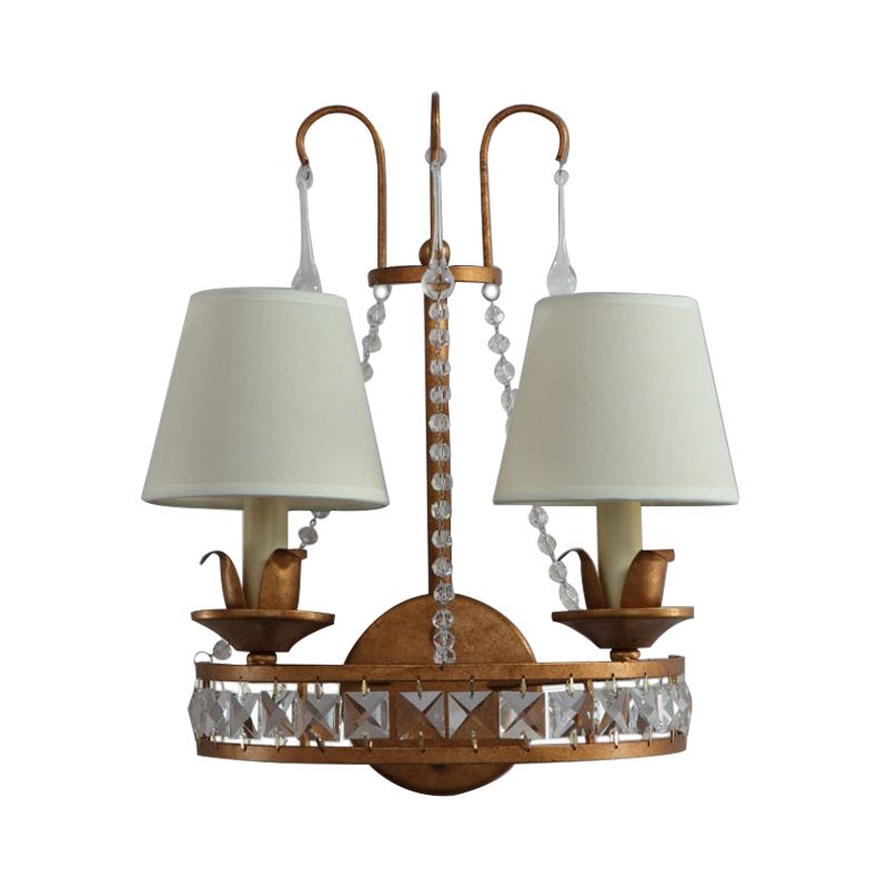 Rust 2 Heads Wall Lighting Idea Retro Metallic Candelabra Wall Mount Lamp with Fabric Shade