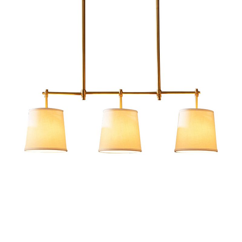 Luz de 3 luces Luz de la isla de la isla tradicional iluminación colgante de tela dorada para el comedor
