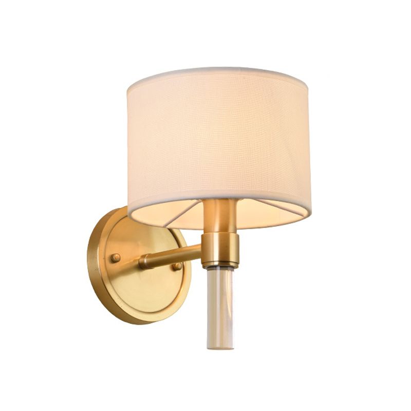 1 Kopfwand montierte Lampe Rustikale Trommelschatten Stoff Leuchten in Messing für Wohnzimmer