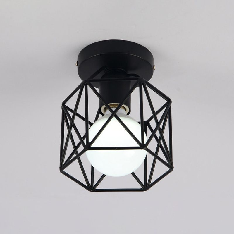 Plafonnier à cadre en fer de style vintage industriel, plafonnier d'intérieur géométrique noir