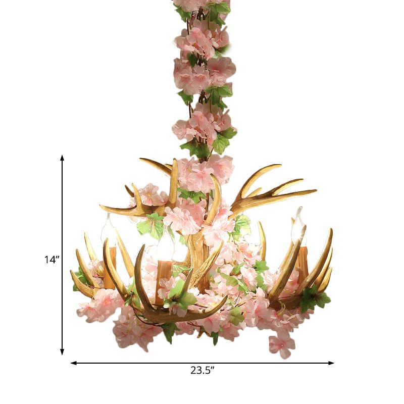 Candle Living Room Hanging Lamp Rustic Resin 4/6/12 Bulbs Pink/Green Chandelier Pendant Light