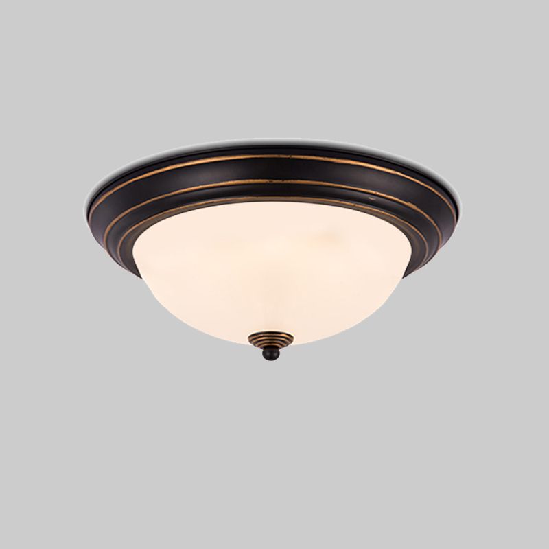 Countryside Semi-Sphere Flush Ceiling Light Milky Glass LED Flush Mount Lighting in Black for Study Room, 13"/15" W