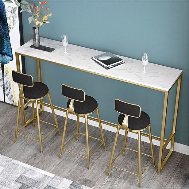 Glam Style Marble Bar Dining Table Rectangle Bar Table in White