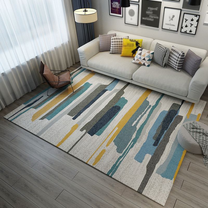 Yellow Geometric Pattern Rug Polyester Modern Area Carpet Stain Resistant Caroet for Living Room