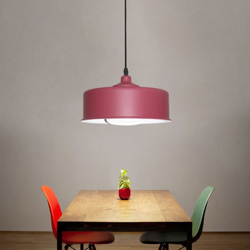 Modernist 1 Bulb Hanging Lighting Purple Drum Ceiling Pendant Light with Metal Shade