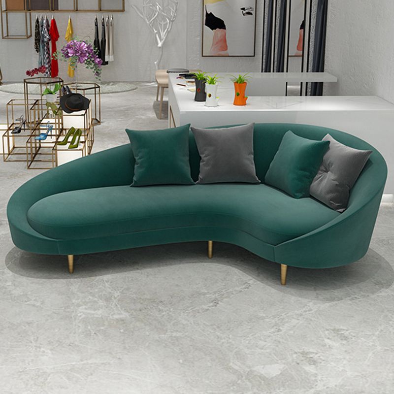 Curved Velvet Sofa Tight Back 33.46 inch High Sloped Arm Sofa