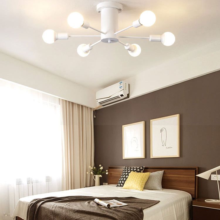 Industrial Vintage Sputnik Ceiling Light Wrought Iron Bare Bulb Semi Flush Mount for Living Room