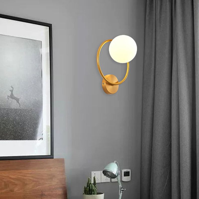 Metal Ring Minimalism Wall Light Nordic Style Glass Orb Shade Sconce Lights for Living Room Corridor