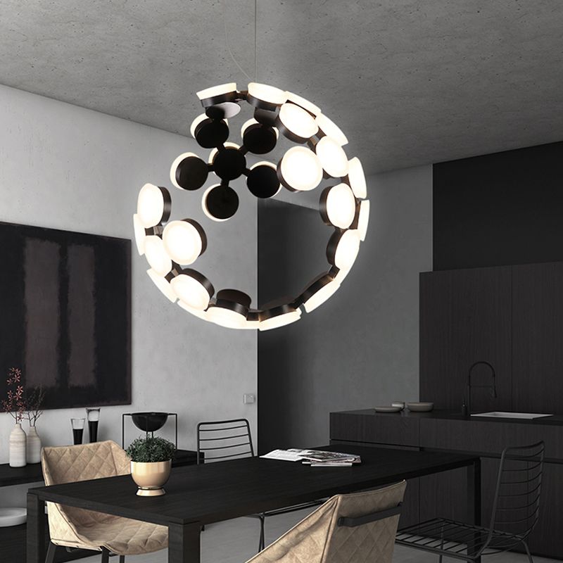 Globe Chandelier Lighting Modern Acrylic Black LED Pendant Light Fixture for Dining Room