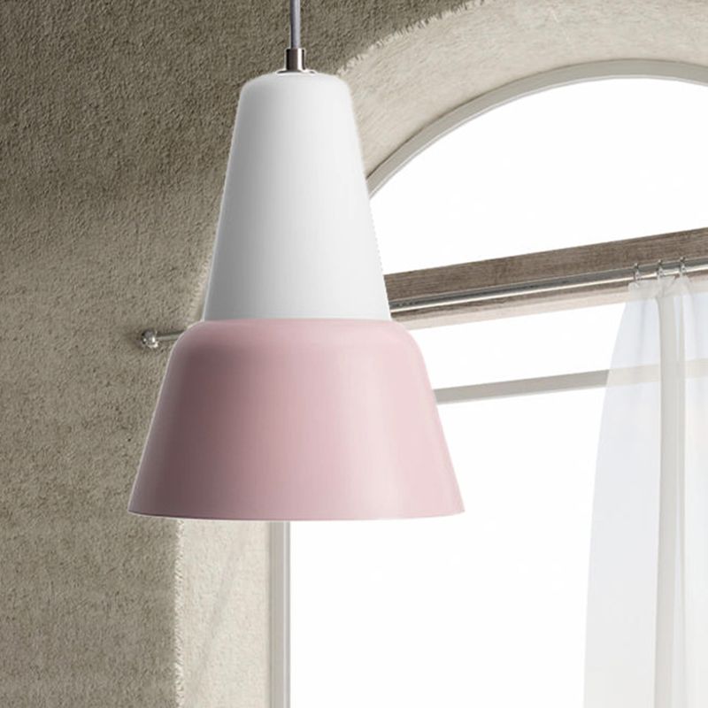 Cone Hanging Light Fixture Macaron Metal 1 Head 6.5"/10.5" Height Pink/Blue/Black Pendant Ceiling Light