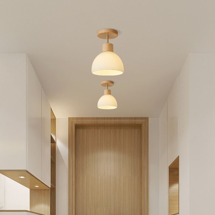 Contemporary Beige/Brown Flush Mount Lighting Wooden Ceiling Light for Bedroom