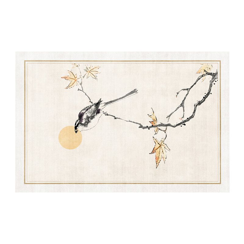 Beige Modern Rug Polyester Bird Indoor Rug Stain Resistant Rug for Living Room