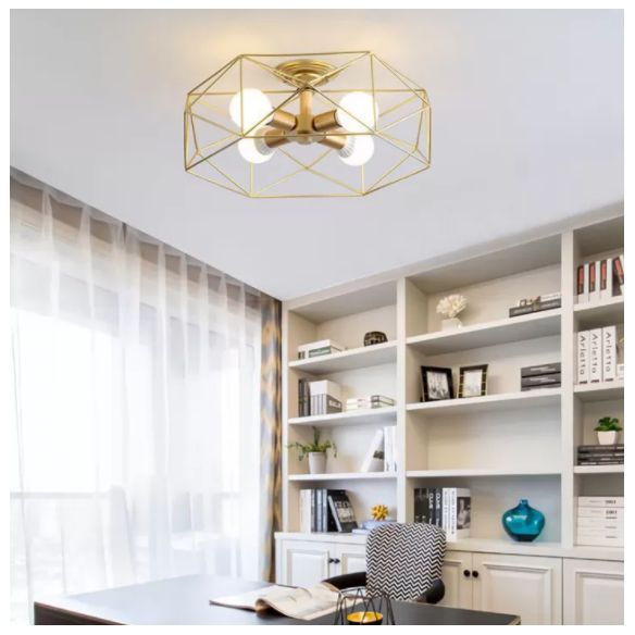 Industrial Cage Drum Semi Flush Mount Ceiling Light Metal Semi Flush Mount for Dining Room