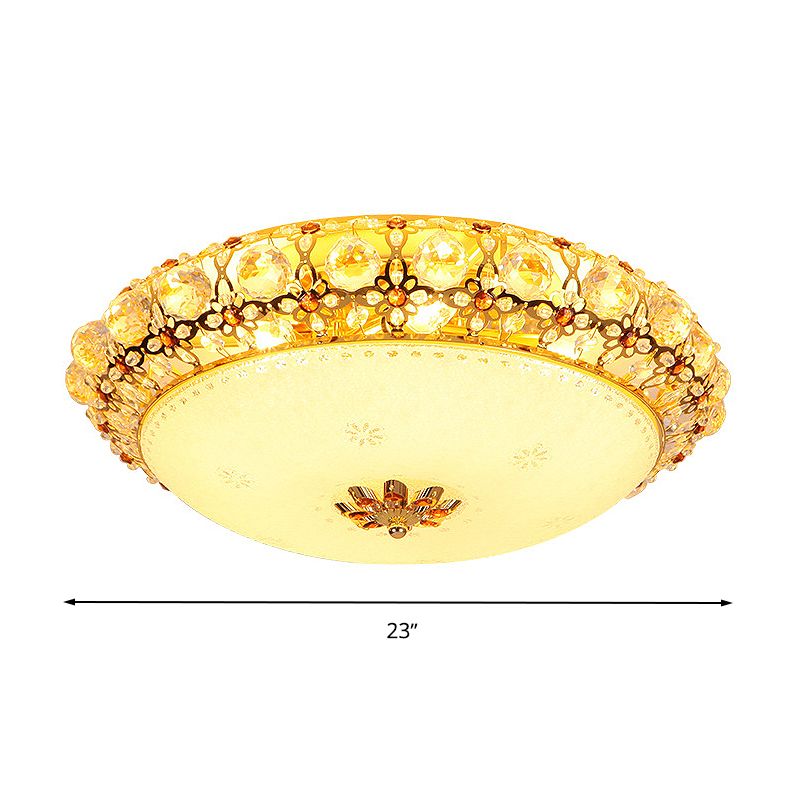 15"/19"/23" Wide Simple LED Flush Light Clear K9 Crystal White Dome Ceiling Lamp, Warm/White/3 Color Light