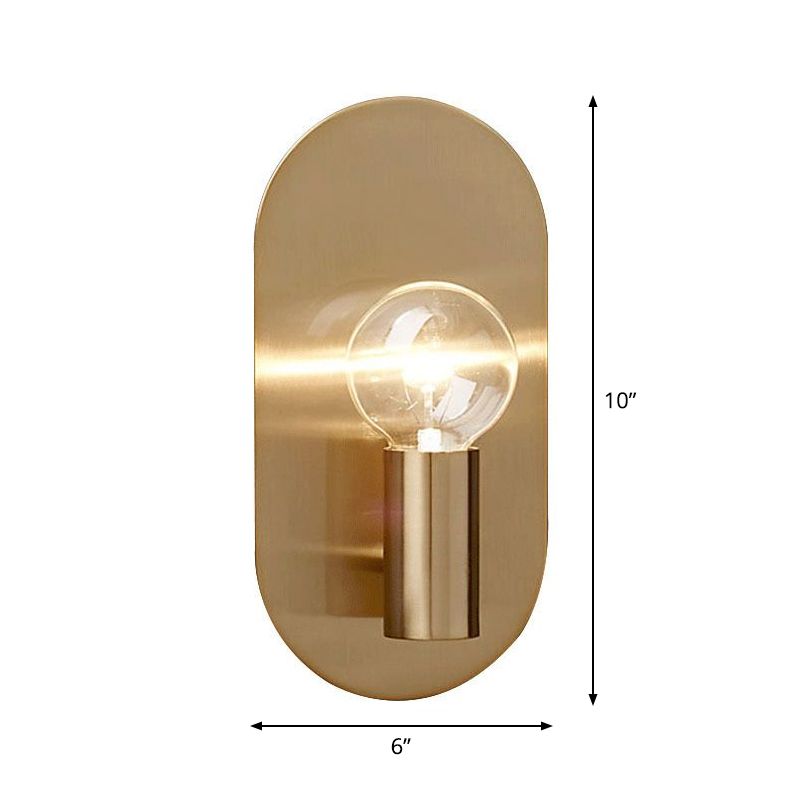 Exposed Bulb Design Sconce Light Postmodern Metal 1-Light Gold Finish Wall Light with Oval Backplate