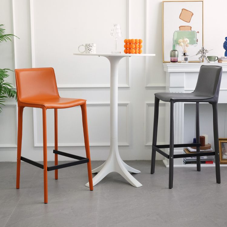 Modern Armless Faux Leather Low Back Bar Stools with Metal Base