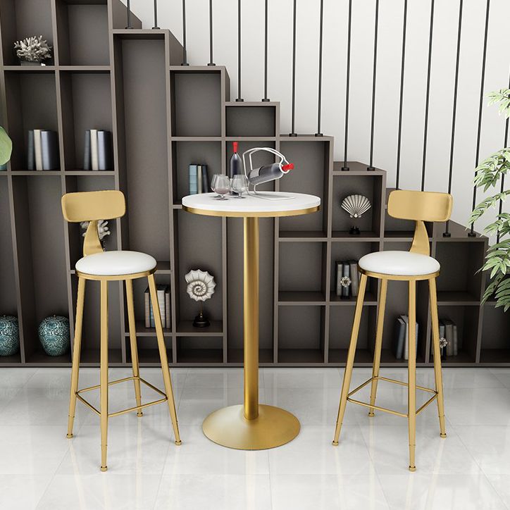 Glam Faux Marble Bar Table 41.3"H Pedestal Bar Height Cocktail Table with Metal Base