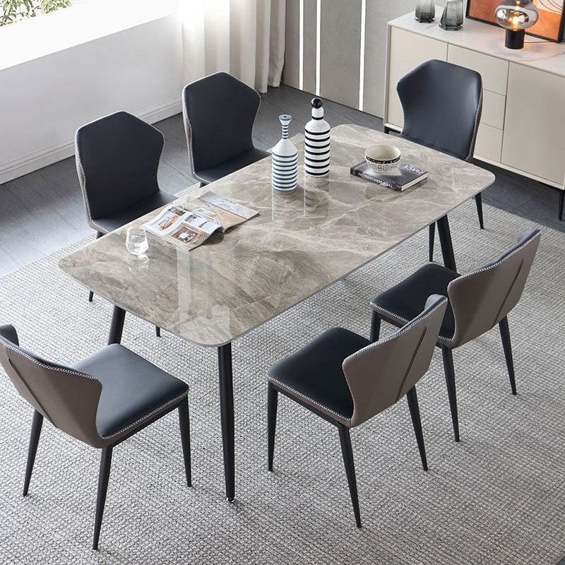 Contemporary Style 1/2/3/5/7 Pieces Dining Chairs Set Rectangle Stone Furniture in Gray