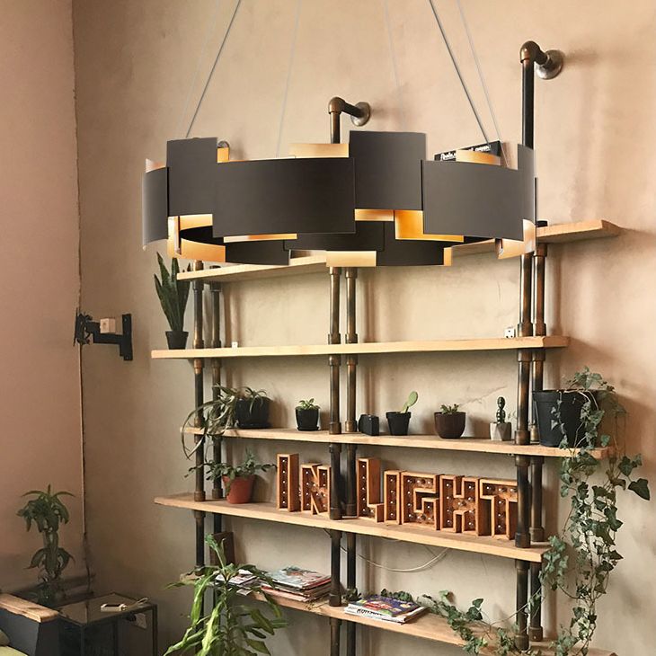 Simplistic Chandelier Light Fixture Black Circle Hanging Light Kit with Metal Shade