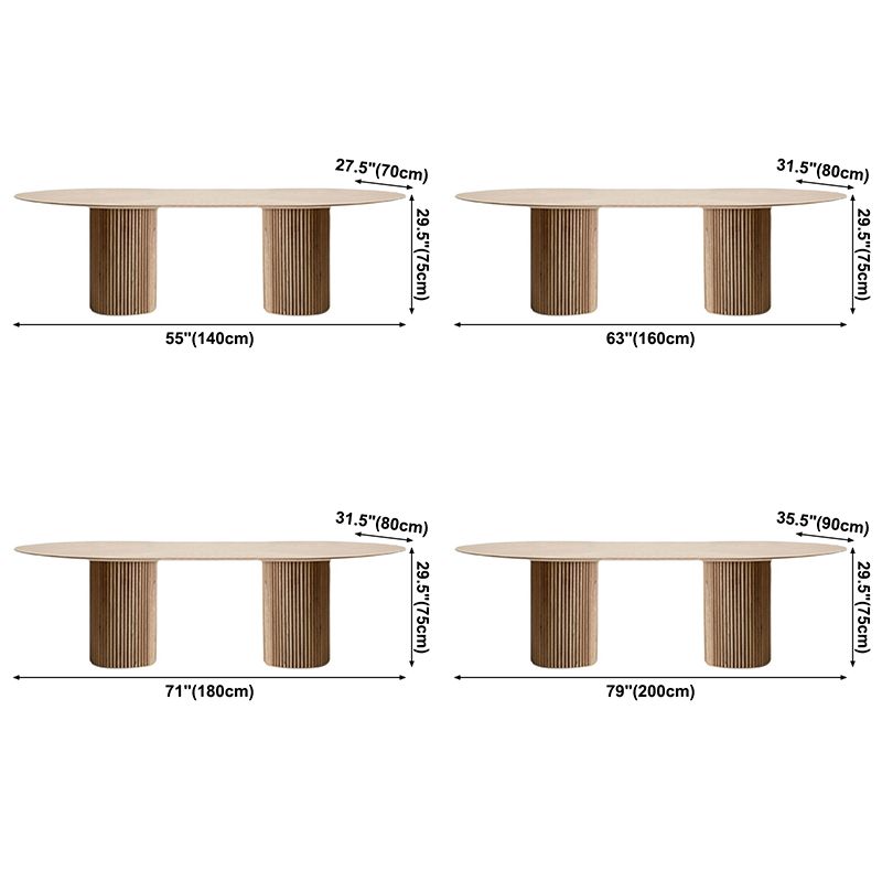 Mesa de comedor minimalista de doble pedestal oval