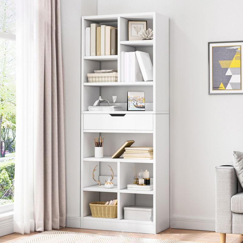 Modern Standard Open Bookshelf Engineered Wood Bookcase with Drawer Storage
