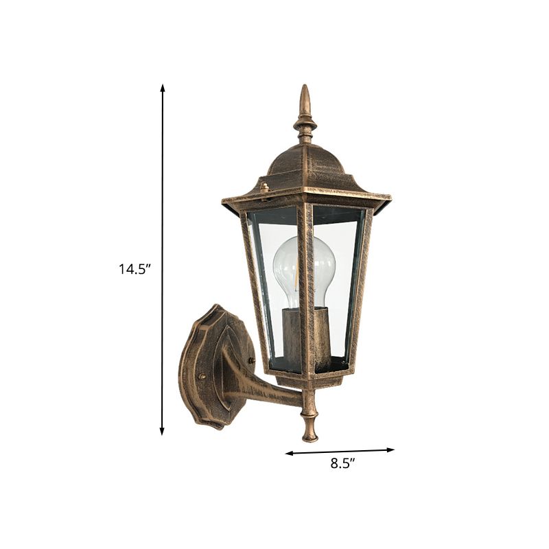 Luce a parete a parete a 1 luci di campagna esagonale esagono chiaro lampada da parete in vetro in ottone antico