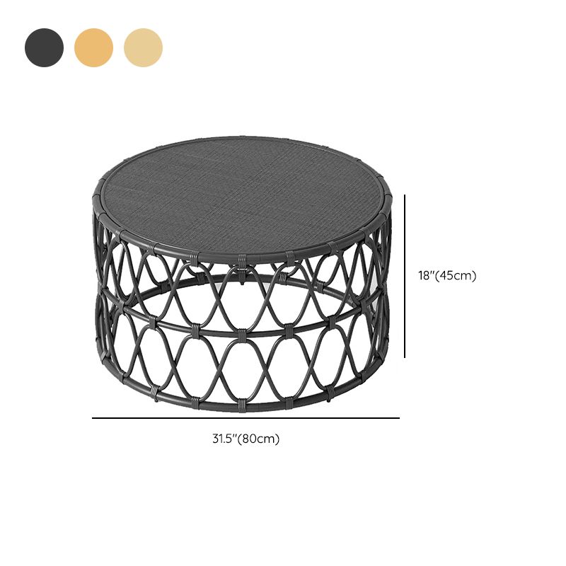 Scandinavian Round Top Coffee Table Rattan Drum Cocktail Table