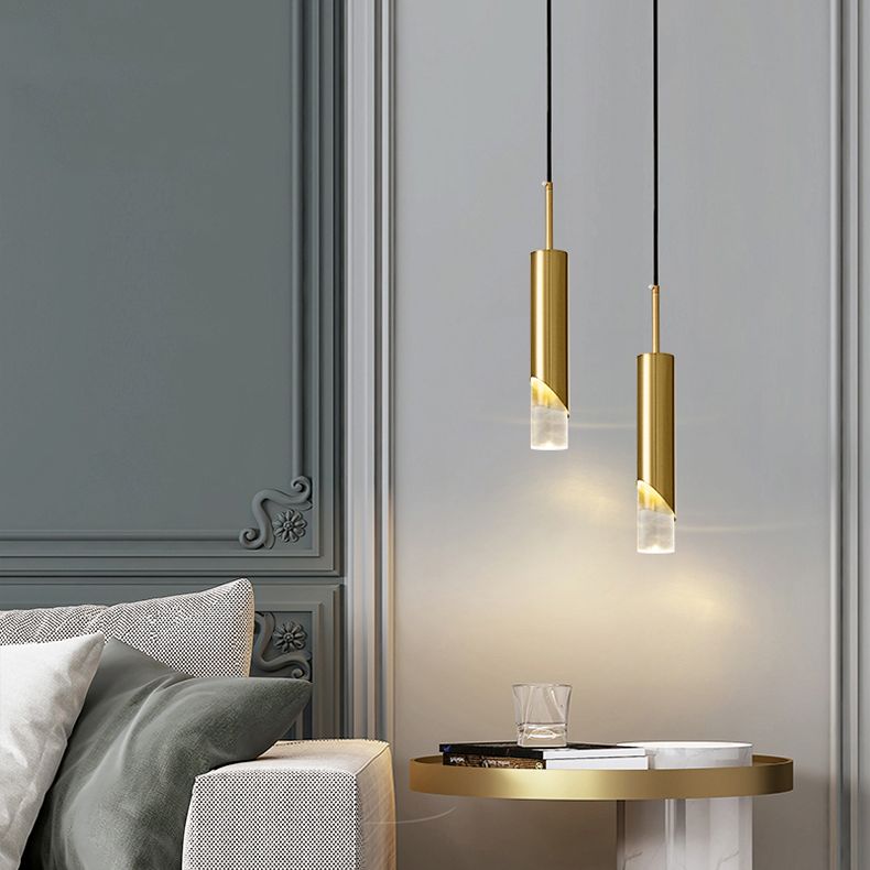 Minimaliste moderne LED Pendante Light Light Aluminium Lampe suspendue cylindrique avec une teinte acrylique