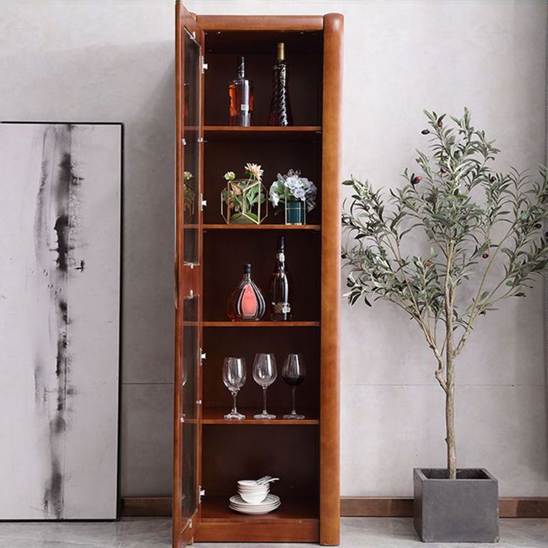 Contemporary Glass Paned Cabinet in Rubberwood 1/2-Door Solid Wood Storage Cabinet