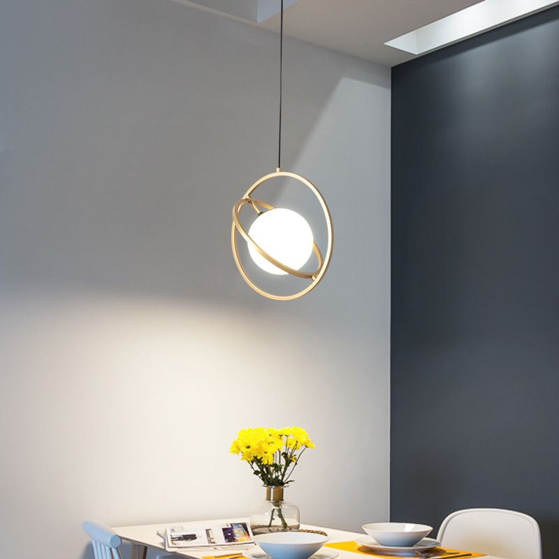 Gold Round suspendu plafonnier simplicité 1 lampe à chute en métal de tête pour salle à manger