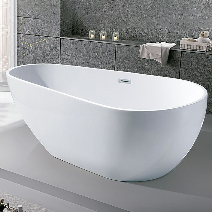 White Acrylic Oval Bathtub Freestanding Soaking Bath Tub with Center Drain