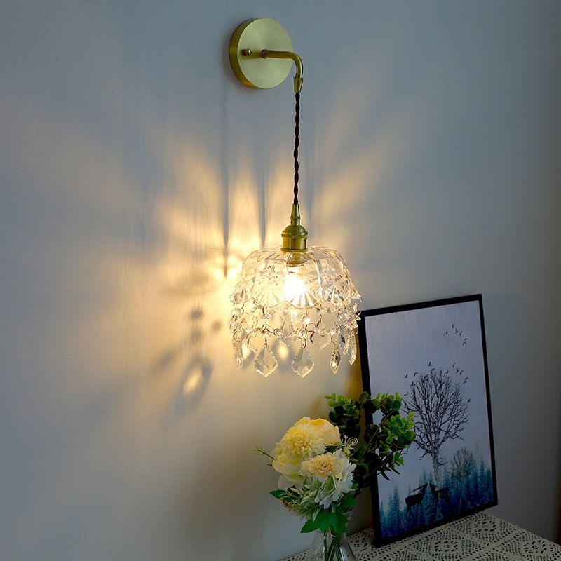 Crystal Modern Wall Sconce Flower Shape Vanity Lamp with Glass Shade for Living Room