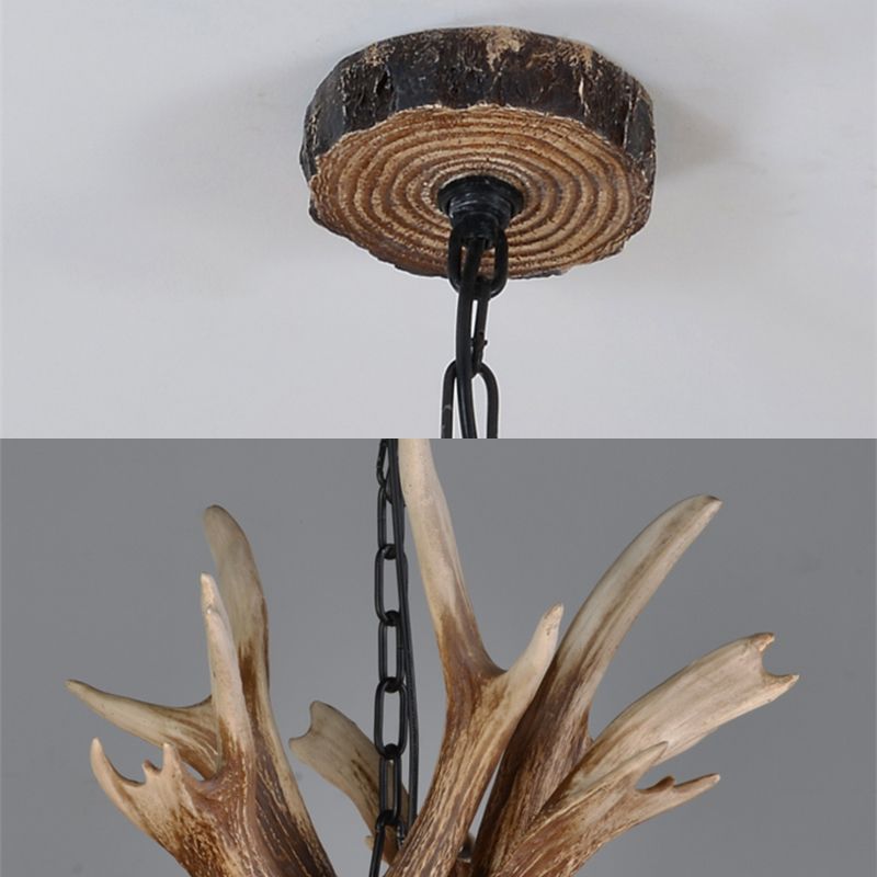 Resin Conical Chandelier Lamp Rustic 6/8/10-Head Bedroom Pendant Ceiling Light with Antler in Brown