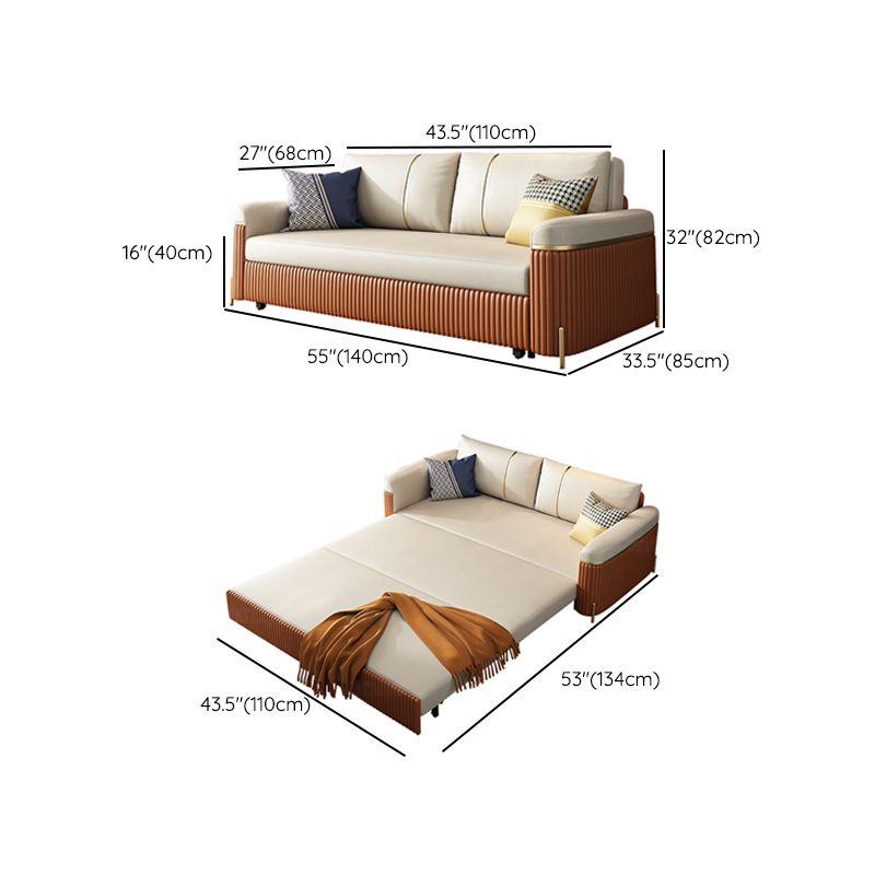 Modern Faux Leather Sleeper Upholstered Square Arms Sofa Bed in Orange