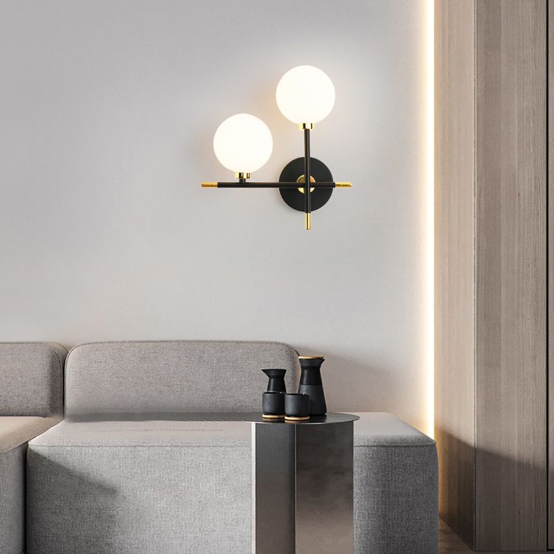 White Glass Wall Sconce 2 Head Wall Mounted Light Fixture for Study Room Sitting Room