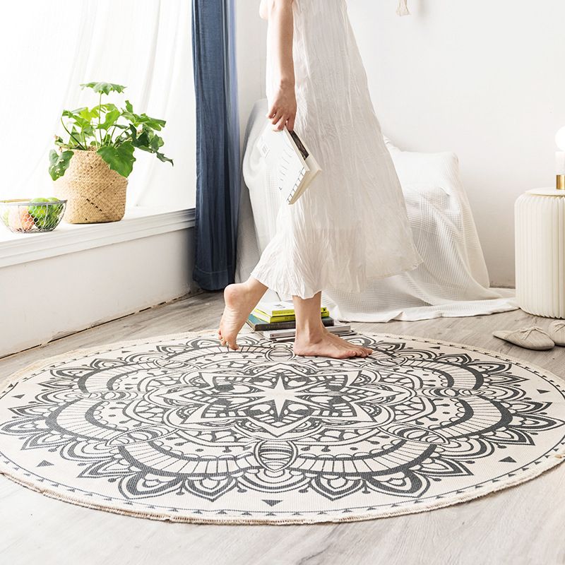 Boho Mandala Area Rug Multicolor Cotton Rug Pet Friendly Carpet for Bedroom