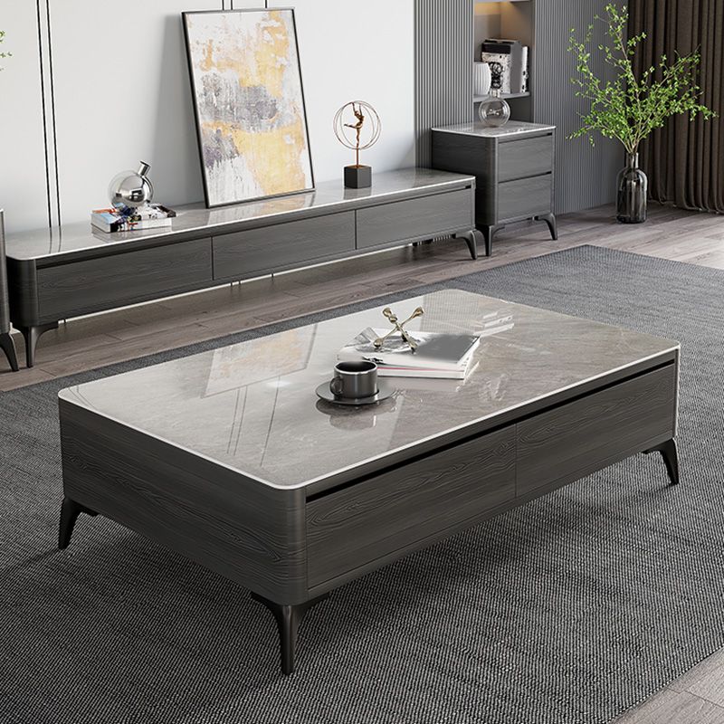 Slate Rectangle Modern Coffee Table 4 Legs Single Coffee Table with 4 Drawers