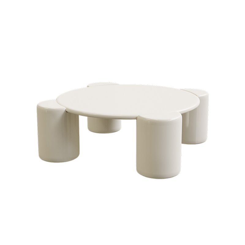 Solid Wood 4 Legs Coffee Table Minimalist Round Accent Table in White/Gray