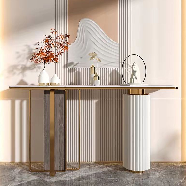 Stone Rectangle Console Table 31.5-inch Tall Glam Accent Table with Shelf